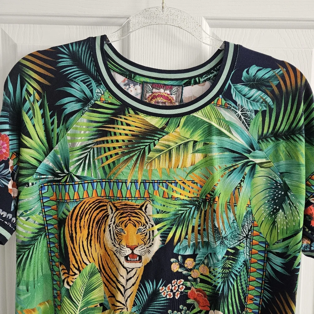 NWT Johnny Was Janie Favorite Knit Tiger Print Short Sleeve Top - Picture 3 of 10